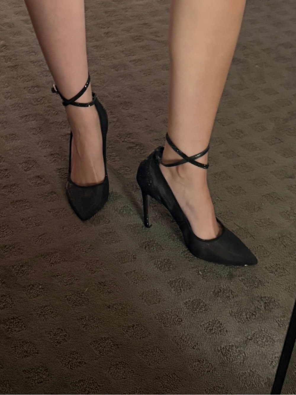 Jennifer Lopez Black Pointed-Toe Ankle Wrap Heels
